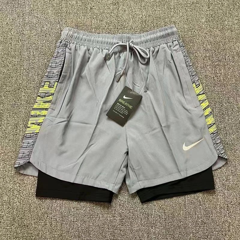 Nike Shorts Double-layer running with zip pockets and reflective graphic print — 18 small white hook, double-layered — gray