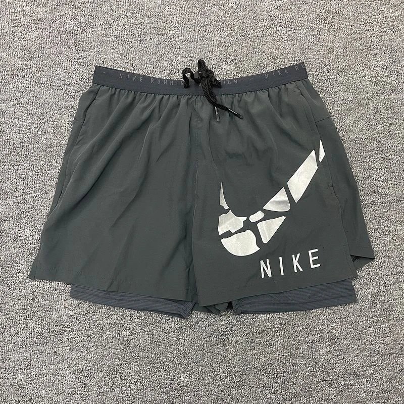 Nike Shorts Double-layer running with zip pockets and reflective graphic print — 22 Large Broken Hook Double Layer-Gray