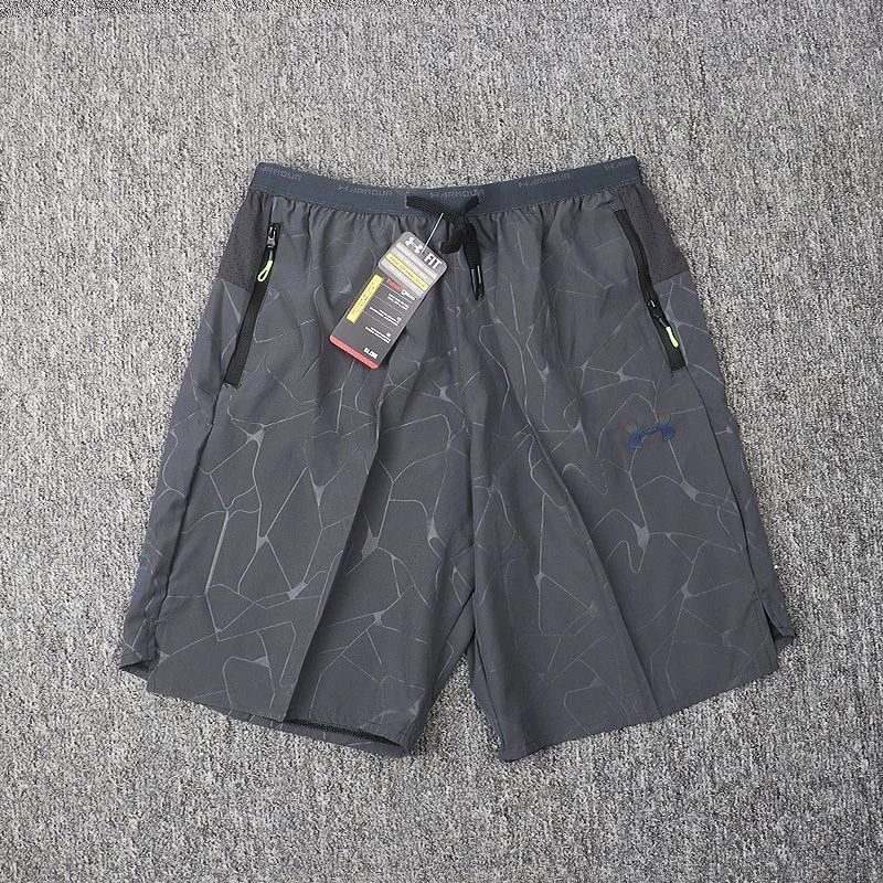 Nike Shorts Double-layer running with zip pockets and reflective graphic print — 35-color Demado pattern, double-layered-gray