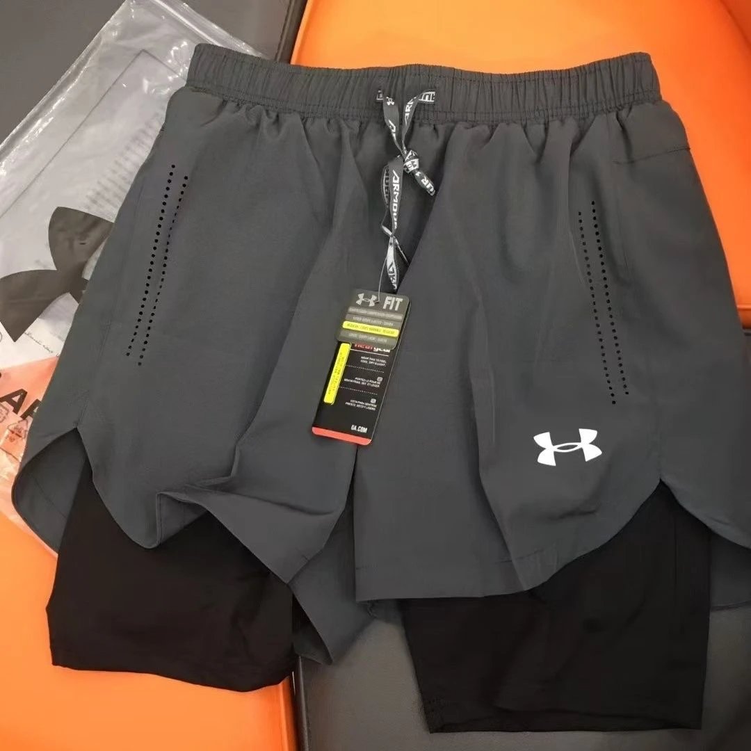 Nike Shorts Double-layer running with zip pockets and reflective graphic print — 27 Baidema double-layer-gray