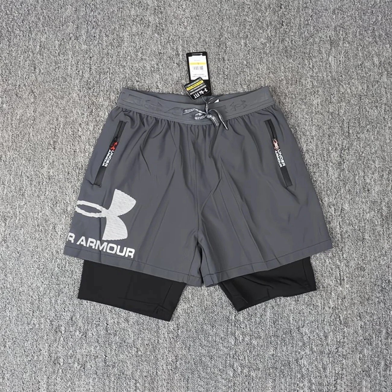 Nike Shorts Double-layer running with zip pockets and reflective graphic print — 37 Grand Dame Double Layer – Gray