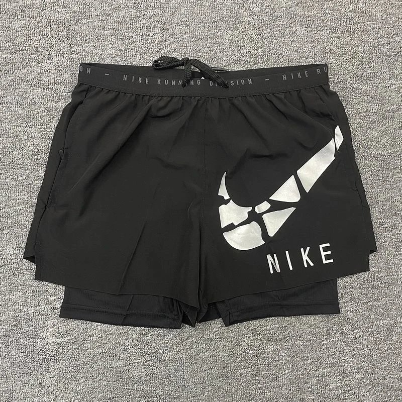 Nike Shorts Double-layer running with zip pockets and reflective graphic print — 21-inch large serrated double-layer — black