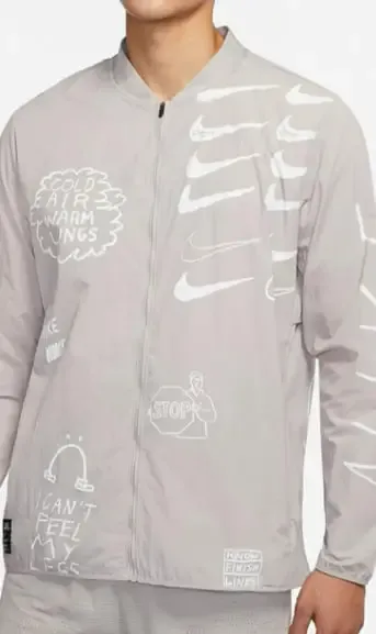 Nike Windbreaker Jacket White with Hand-Drawn Swoosh Graphics Outerwear - 4