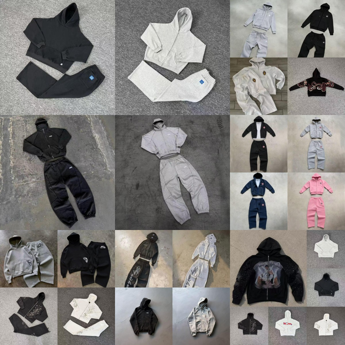 QLH25 - Classic Solid Color Y2K Zip-Up Sweatshirt / Hoodie / Pants Set WhatApp+86 13250175009