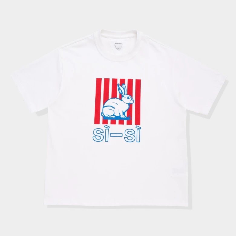 BV Style Rabbit Paper Print Embroidery Short Sleeve