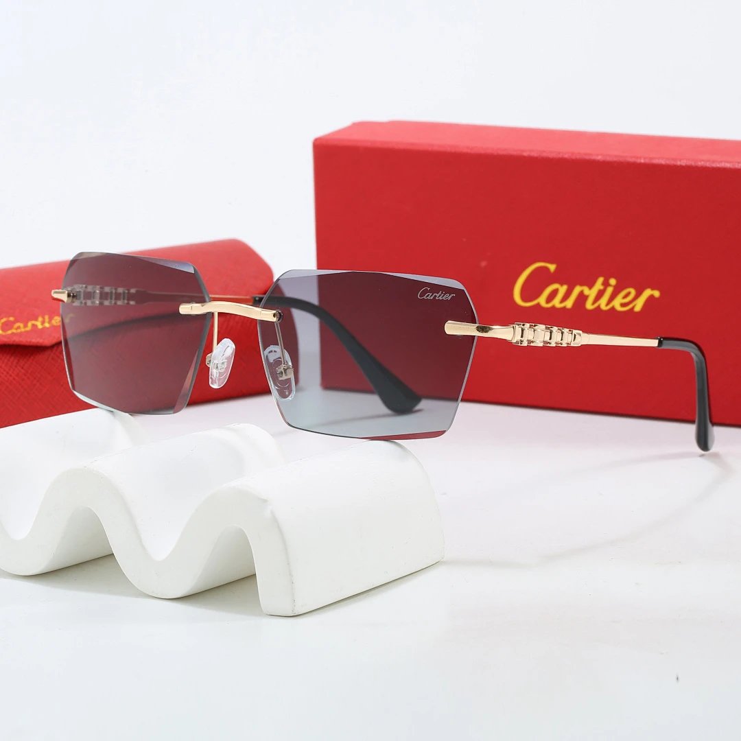 Cartier Red Tinted Lens Geometric Sunglasses, Polished Frame Style 06