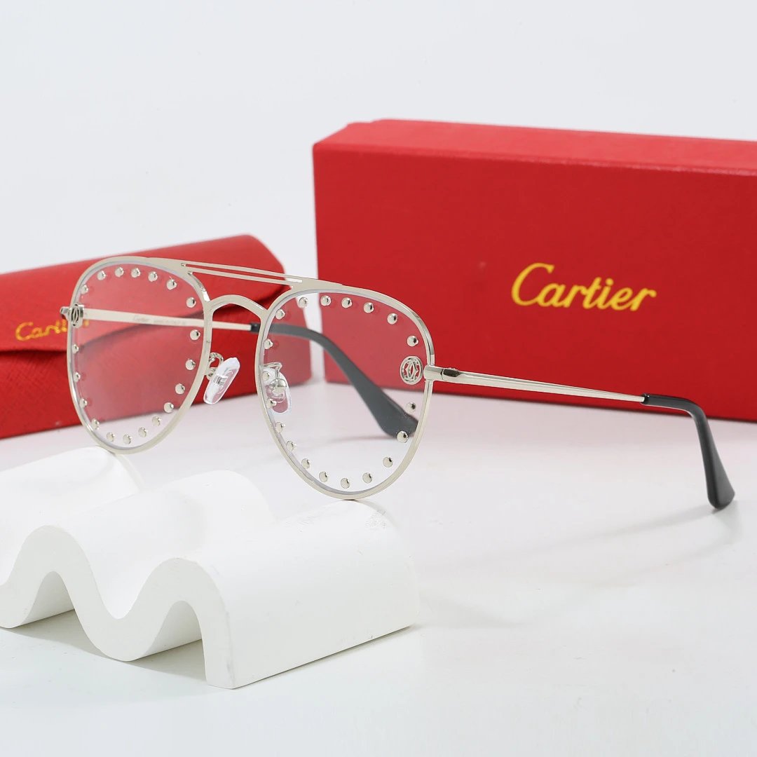 Cartier Red Tinted Lens Geometric Sunglasses, Polished Frame Style 06