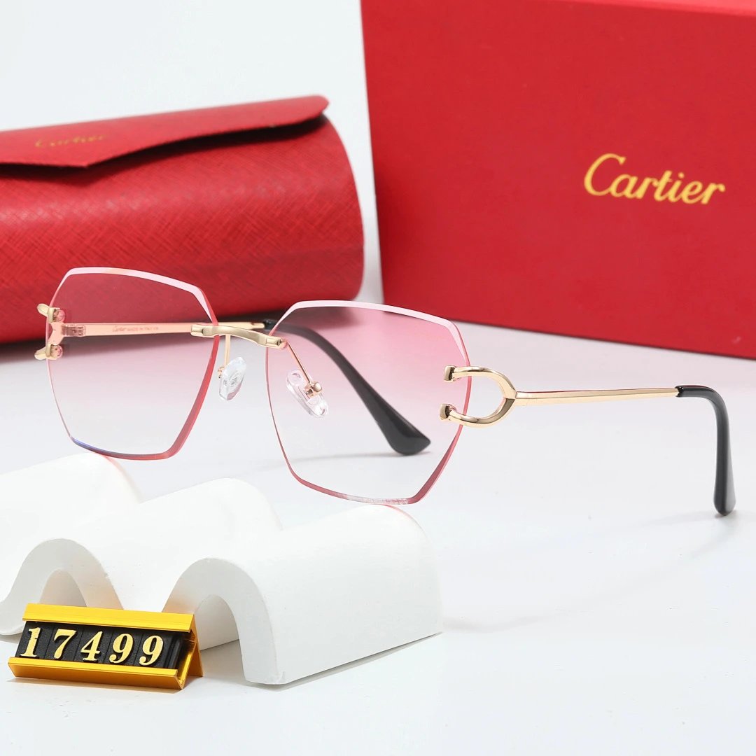 Cartier Red Tinted Lens Geometric Sunglasses, Polished Frame Style 32
