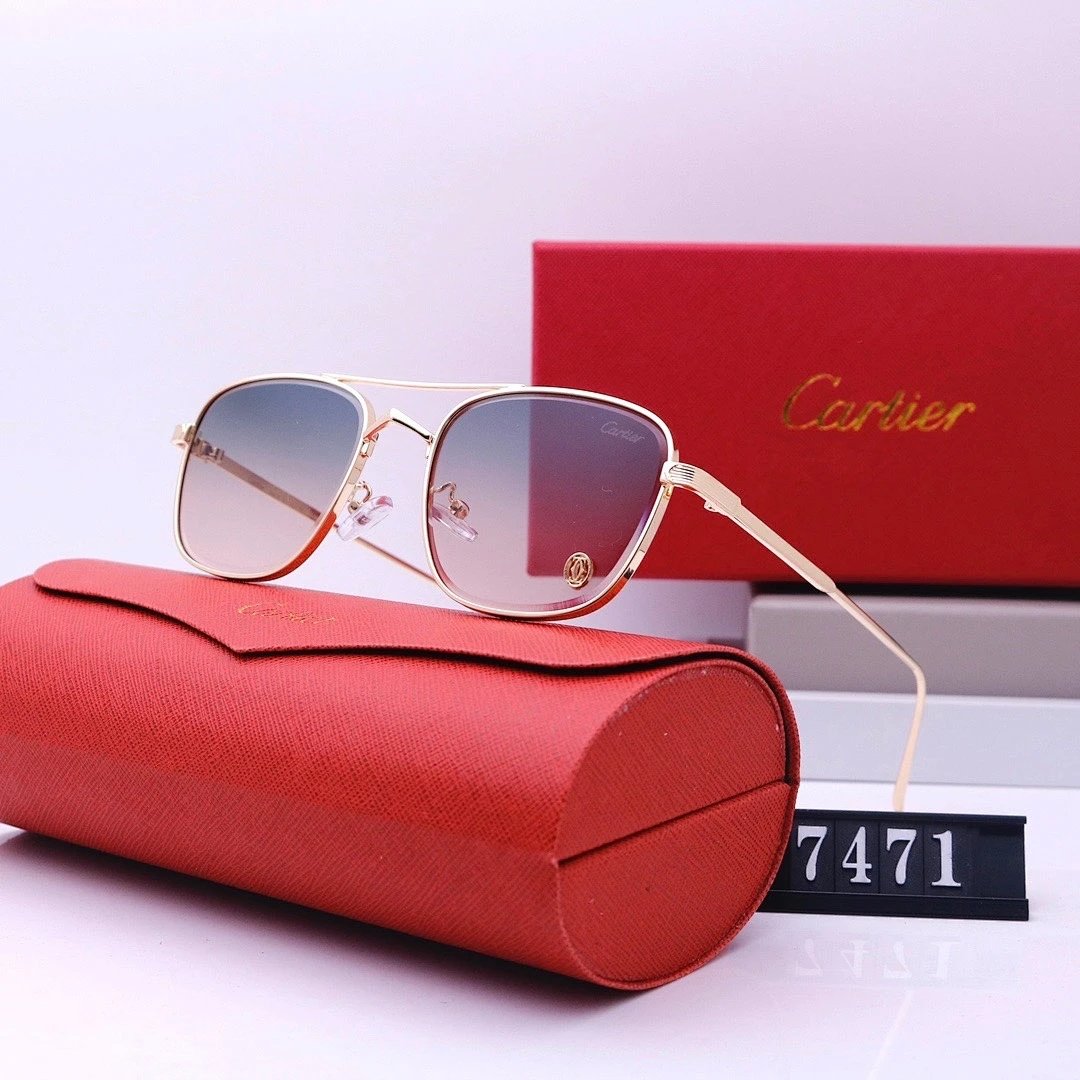 Cartier Red Tinted Lens Geometric Sunglasses, Polished Frame Style 03