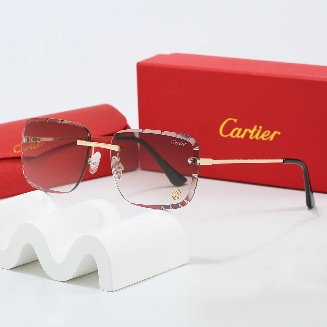 Cartier Red Tinted Lens Geometric Sunglasses, Polished Frame Style 04