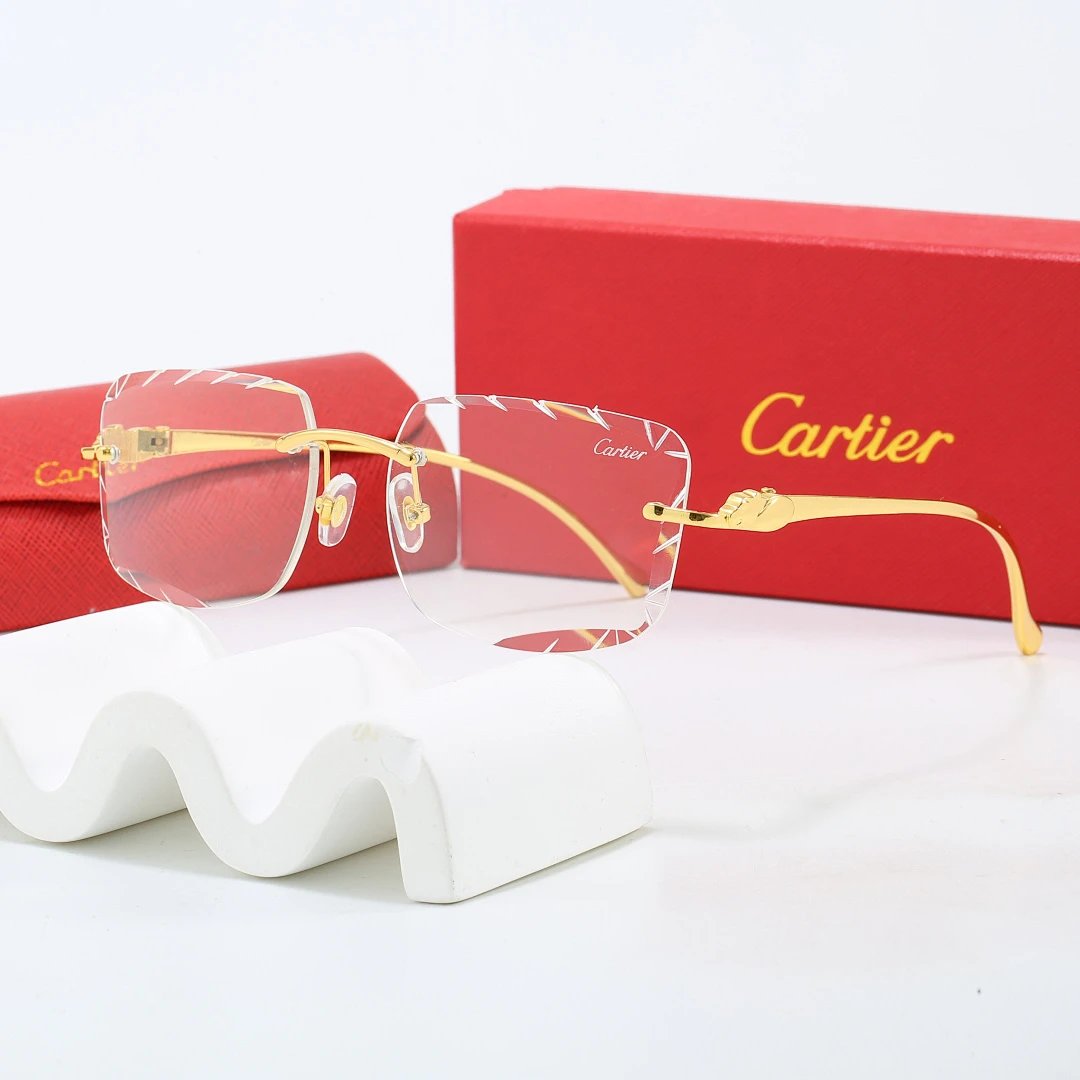 Cartier Red Tinted Lens Geometric Sunglasses, Polished Frame Style 06