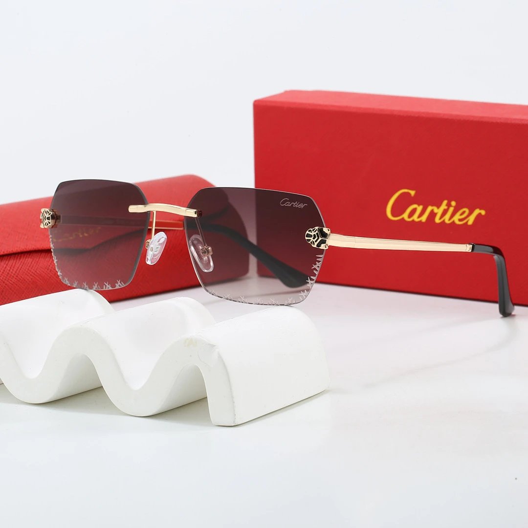 Cartier Red Tinted Lens Geometric Sunglasses, Polished Frame Style 02