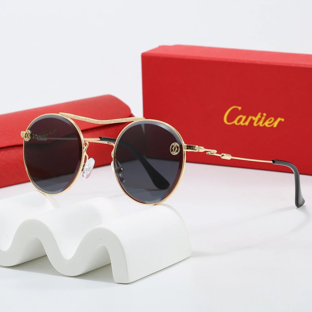 Cartier Red Tinted Lens Geometric Sunglasses, Polished Frame Style 03