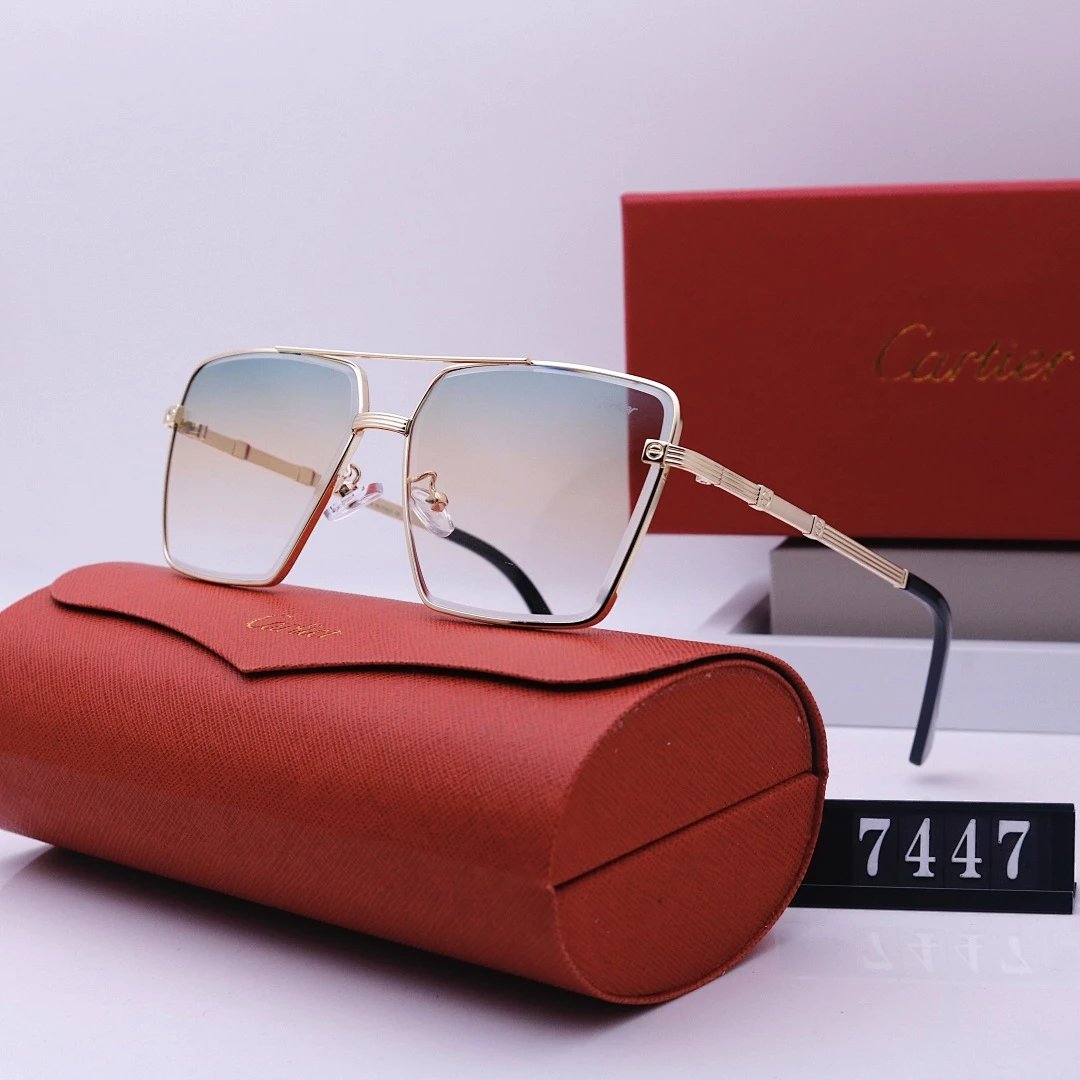 Cartier Tinted Lens Geometric Sunglasses, Polished Frame Style 01