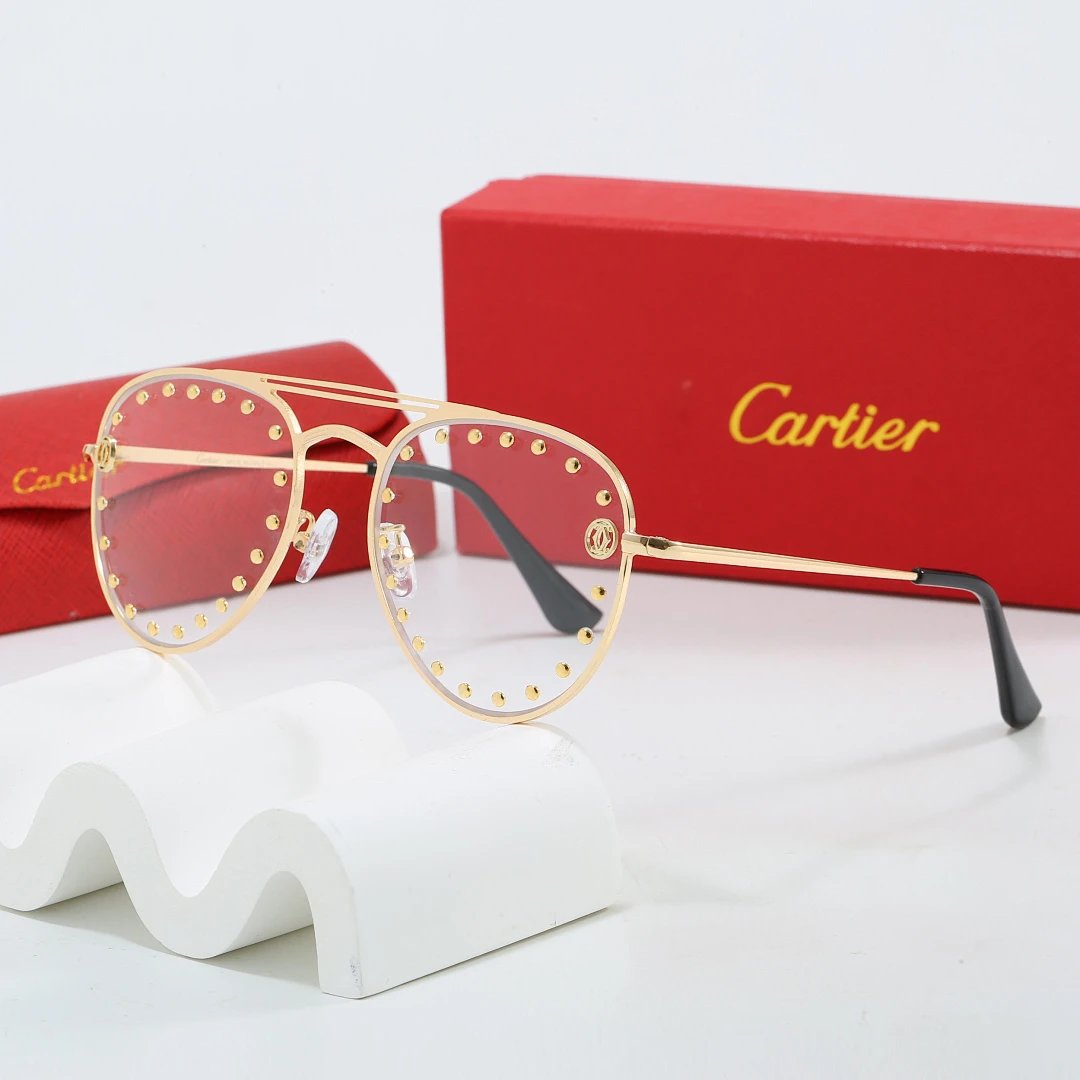 Cartier Red Tinted Lens Geometric Sunglasses, Polished Frame Style 03