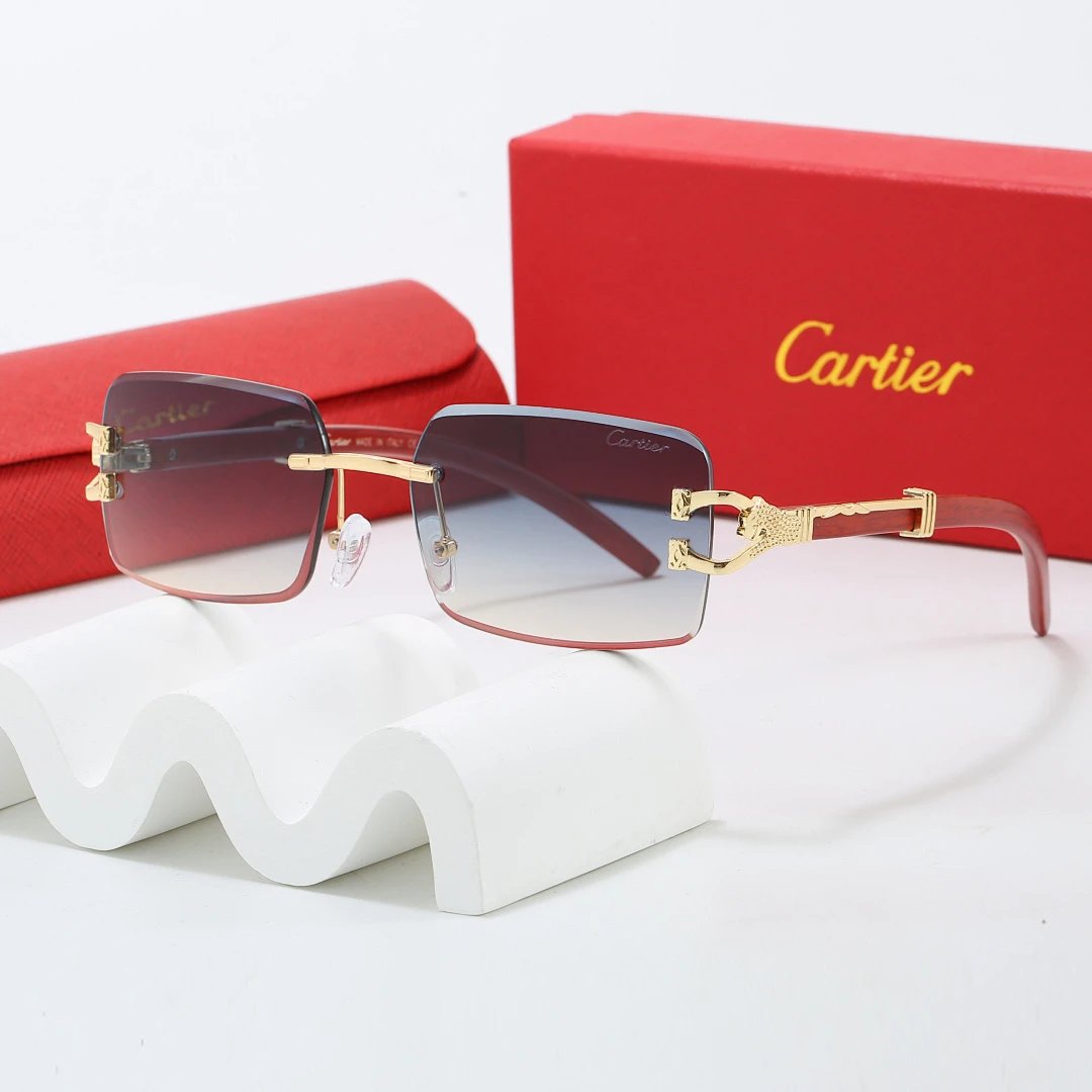 Cartier Red Tinted Lens Geometric Sunglasses, Polished Frame Style 20