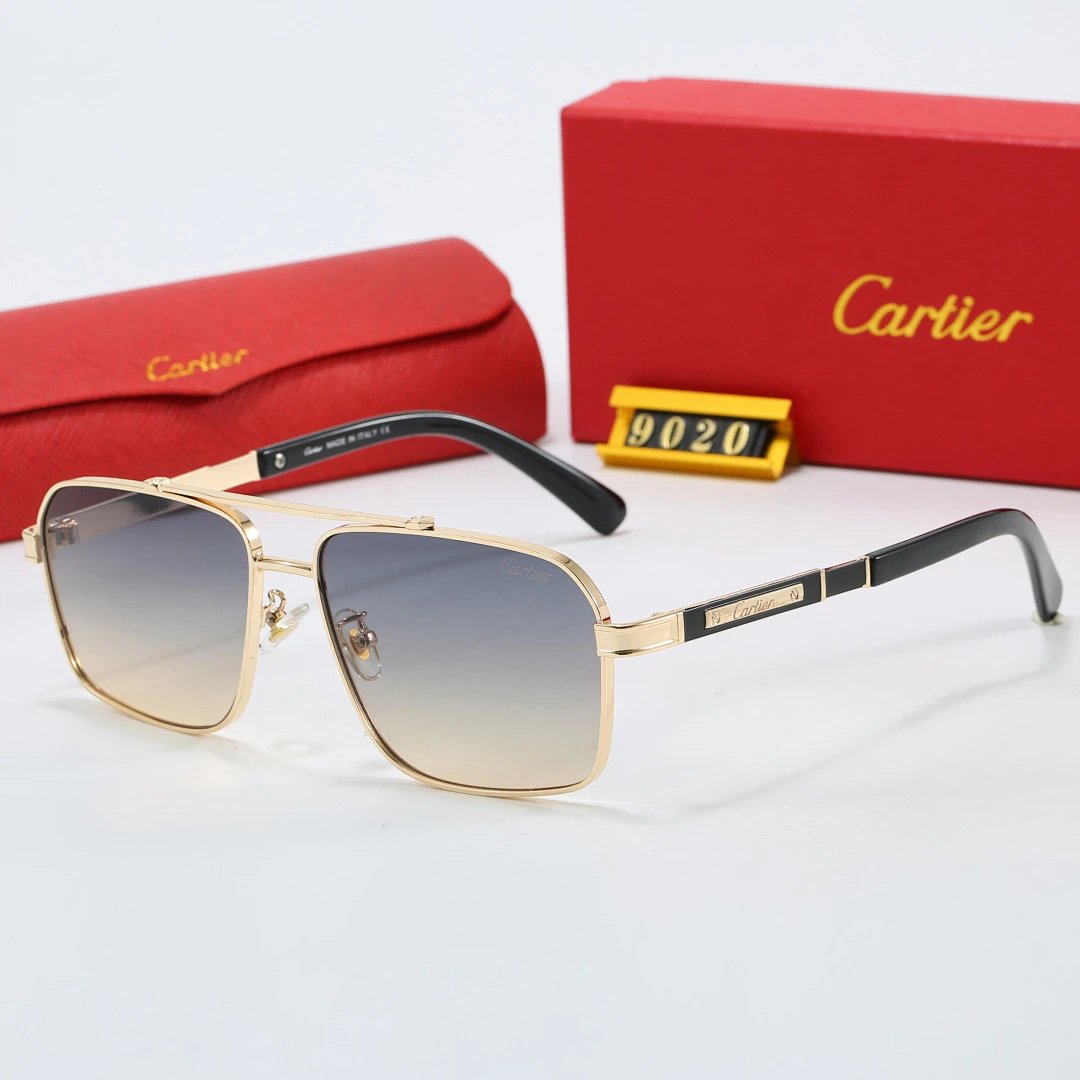 Cartier Red Tinted Lens Geometric Sunglasses, Polished Frame Style 03