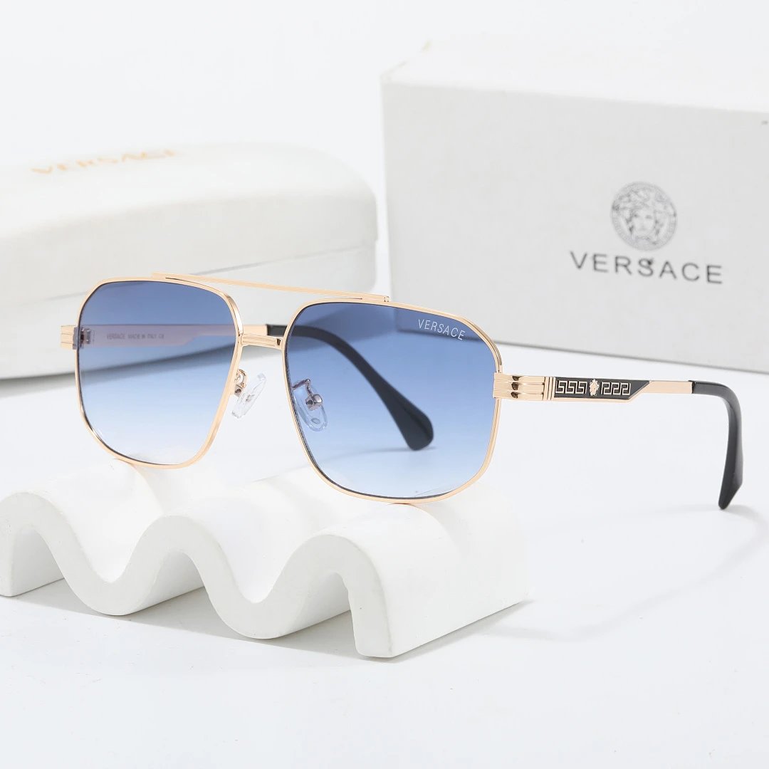 Versace Blue Tinted Lens Square Sunglasses, Polished Frame Style 34