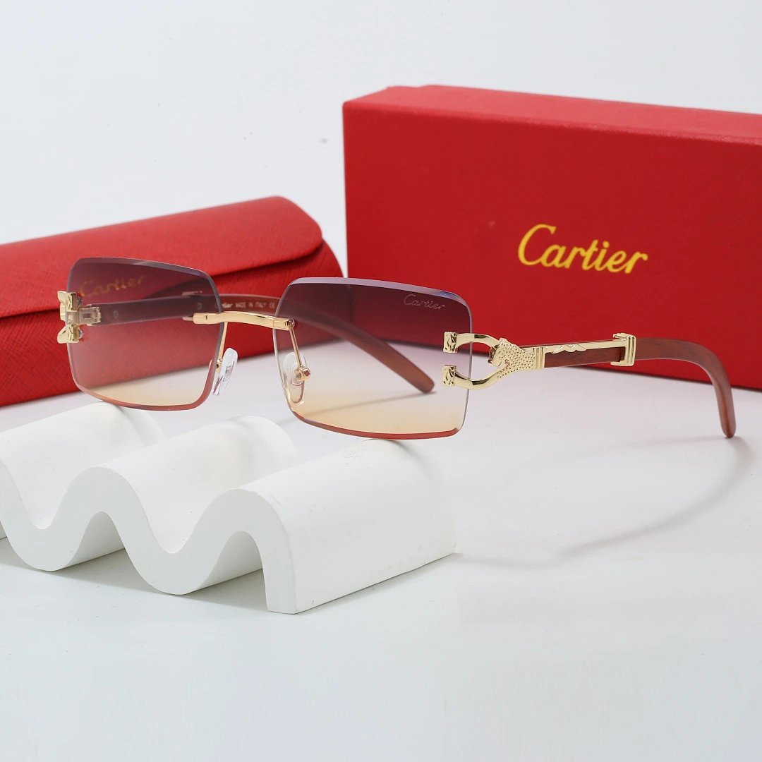 Cartier Red Tinted Lens Geometric Sunglasses, Polished Frame Style 16