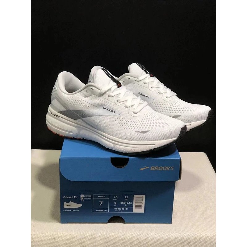Brooks Ghost 15 Running Shoes White Grey - Style 13