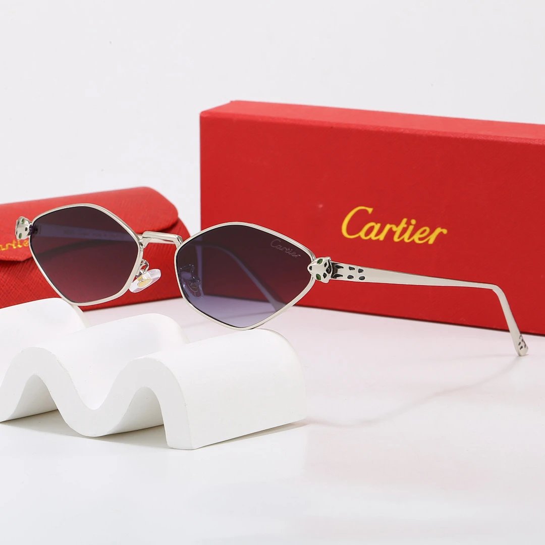 Cartier Red Tinted Lens Geometric Sunglasses, Polished Frame Style 06
