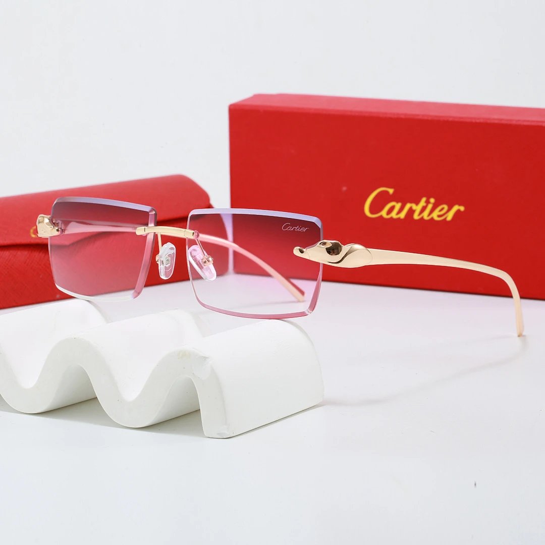 Cartier Red Tinted Lens Geometric Sunglasses, Polished Frame Style 03