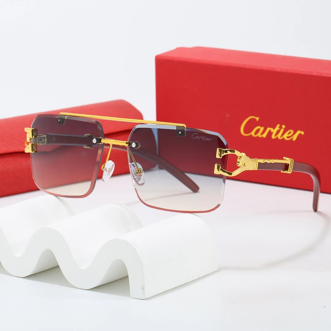 Cartier Red Tinted Lens Geometric Sunglasses, Polished Frame Style 04