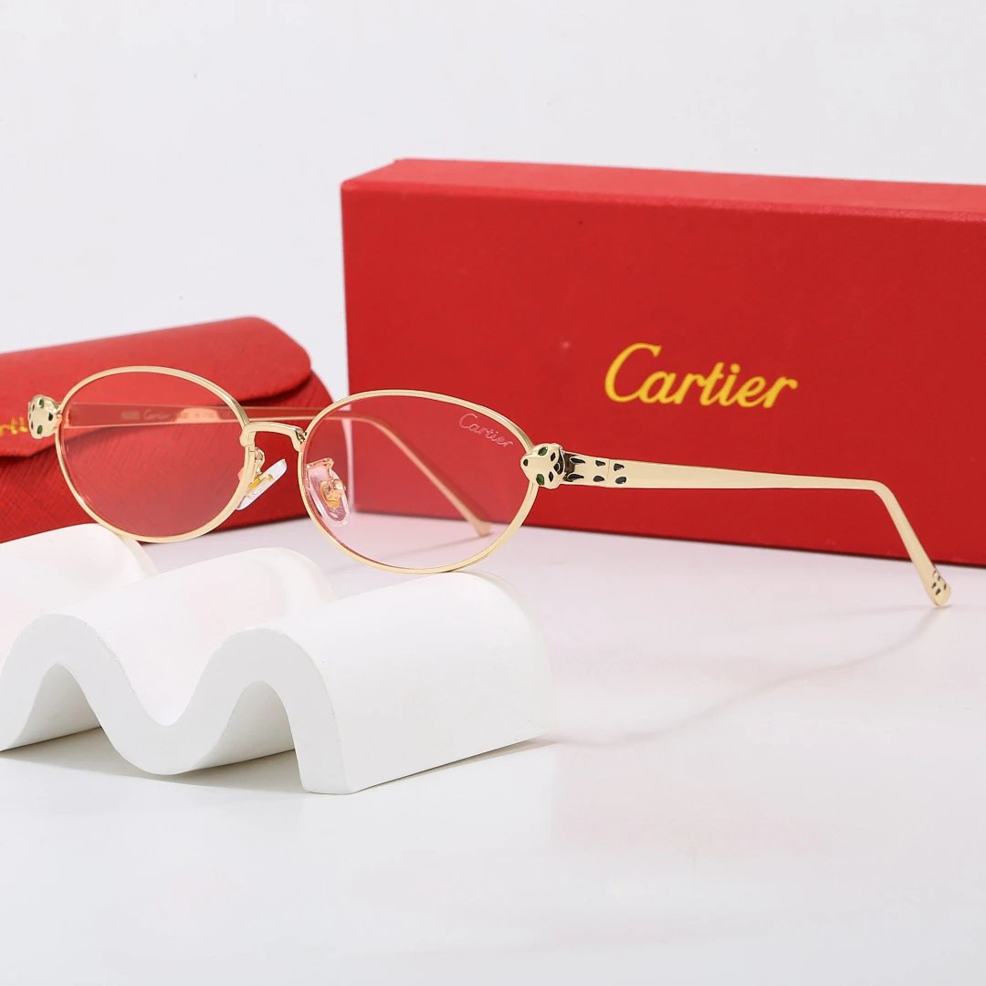 Cartier Red Tinted Lens Geometric Sunglasses, Polished Frame Style 02
