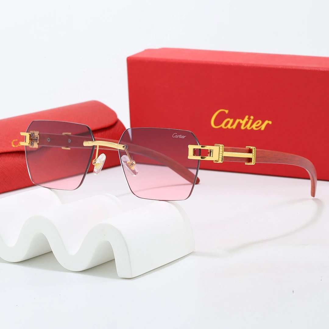 Cartier Red Tinted Lens Geometric Sunglasses, Polished Frame Style 13