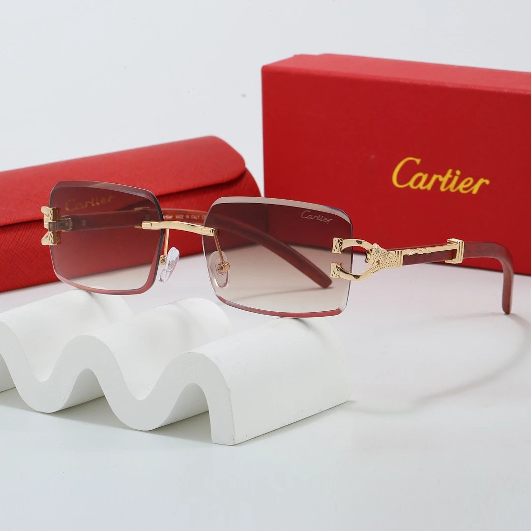 Cartier Red Tinted Lens Geometric Sunglasses, Polished Frame Style 17
