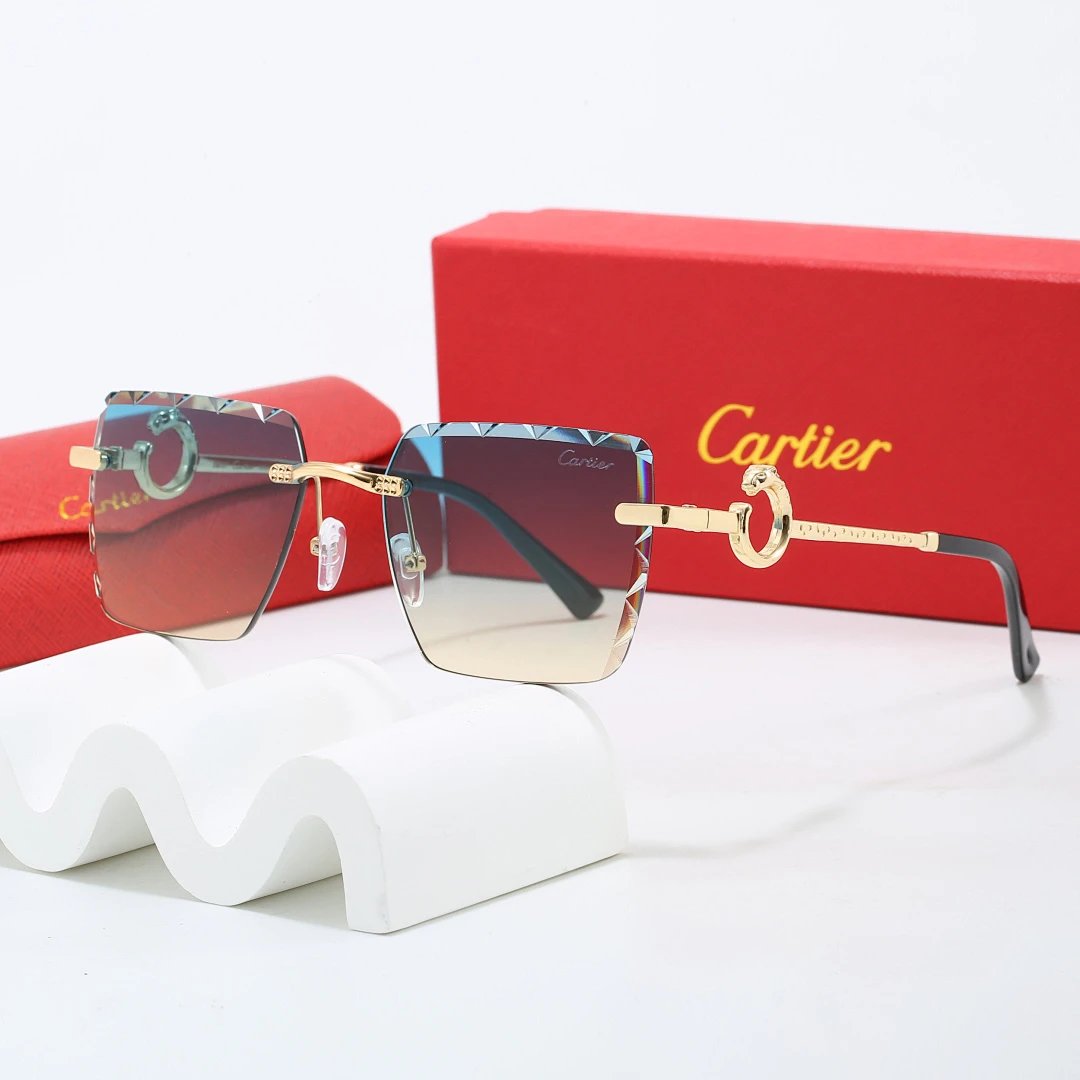 Cartier Red Tinted Lens Geometric Sunglasses, Polished Frame Style 09