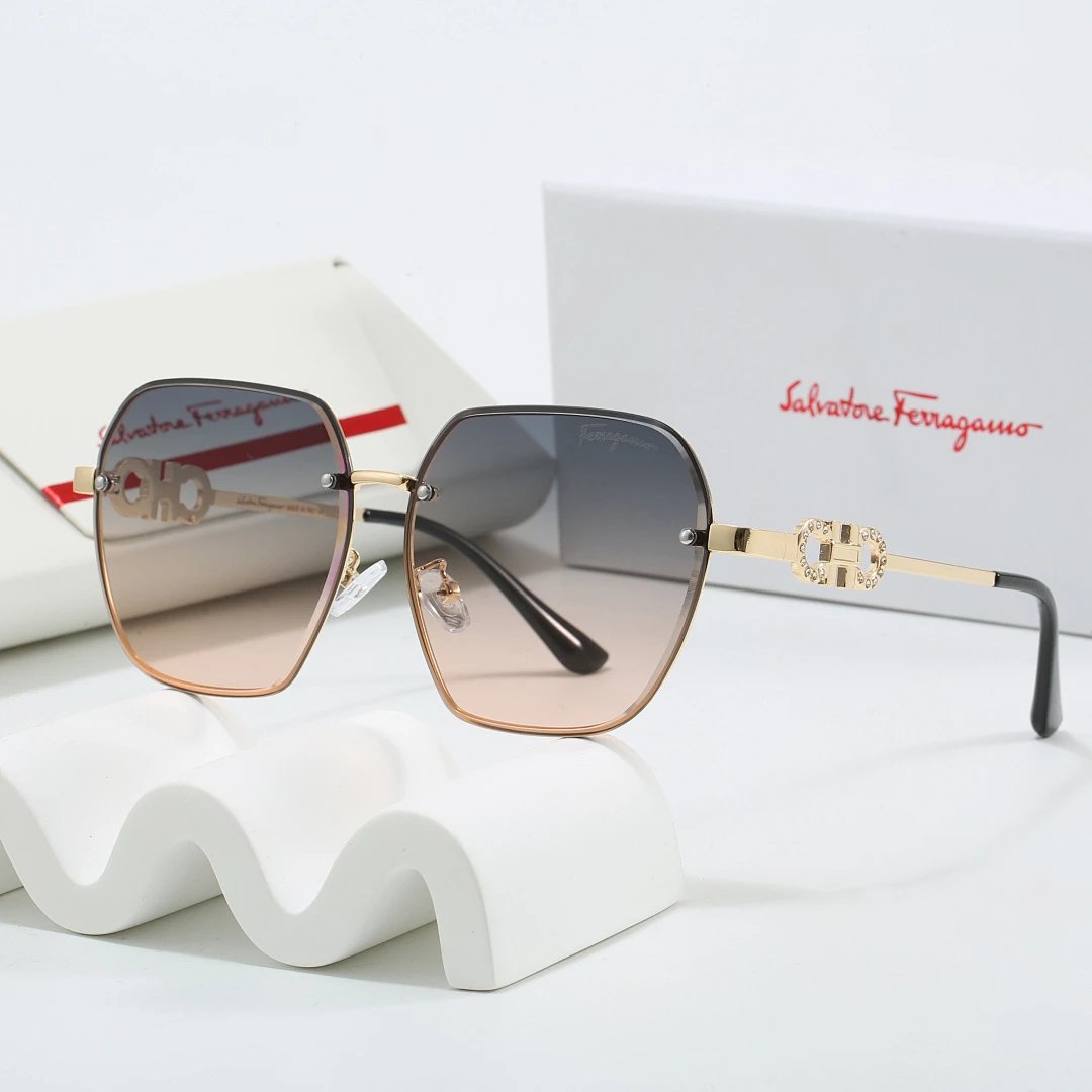 Ferragamo Tinted Lens Square Sunglasses, Polished Frame Style 06