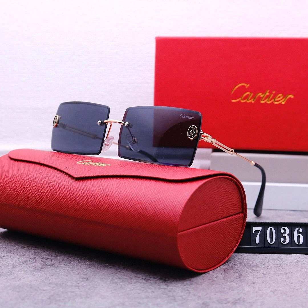 Cartier Tinted Lens Geometric Sunglasses, Polished Frame Style 01