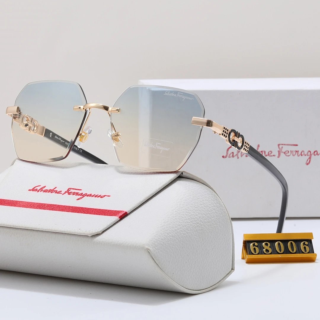 Ferragamo Gray Tinted Lens Square Sunglasses, Polished Frame Style 03