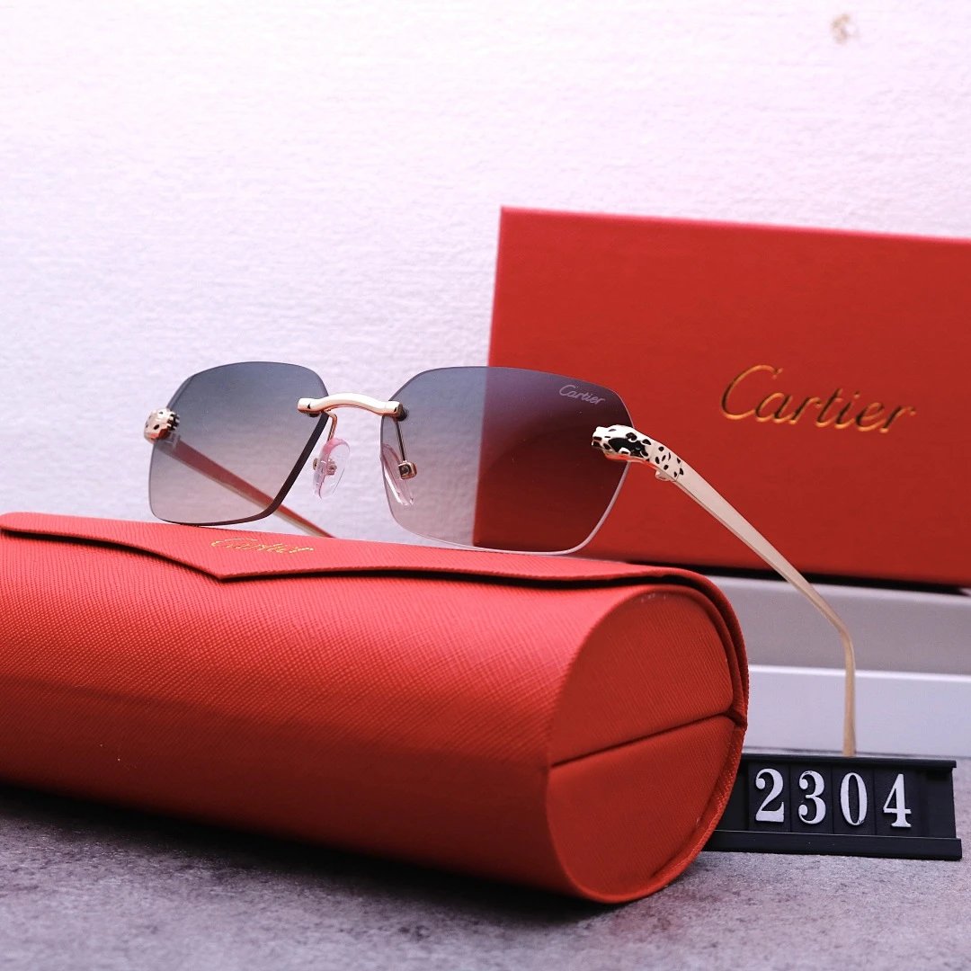 Cartier Tinted Lens Geometric Sunglasses, Polished Frame Style 02