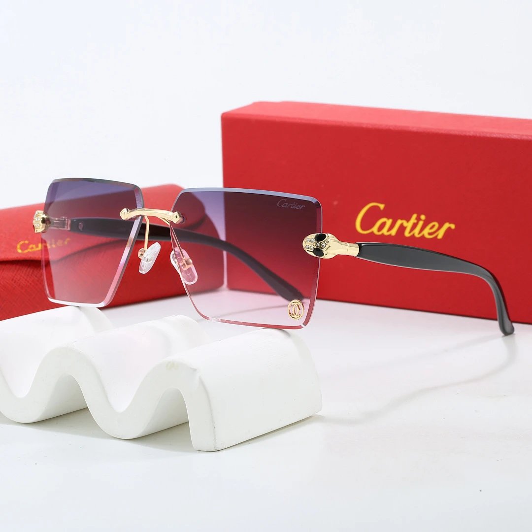 Cartier Red Tinted Lens Geometric Sunglasses, Polished Frame Style 04