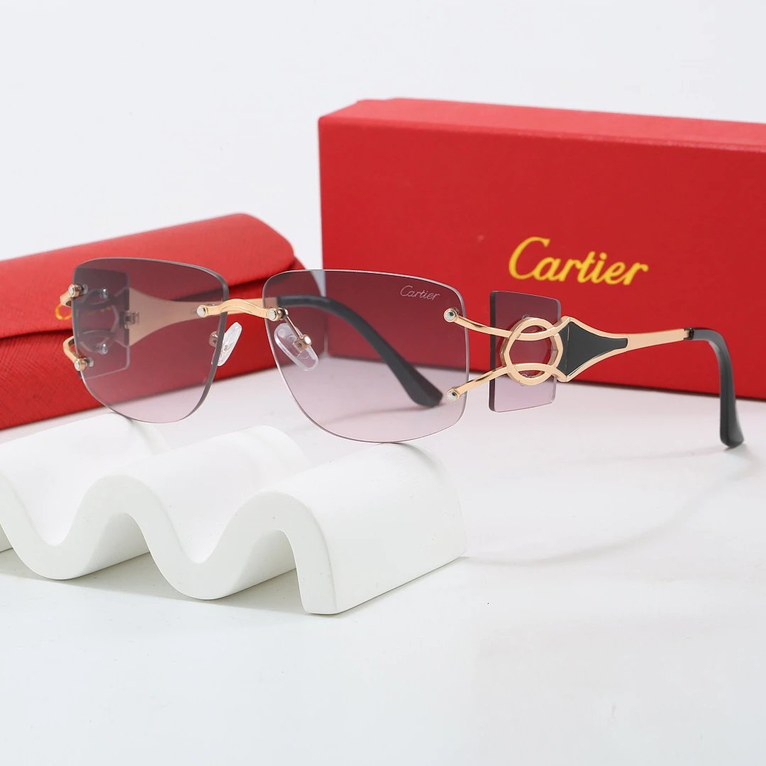 Cartier Red Tinted Lens Geometric Sunglasses, Polished Frame Style 03