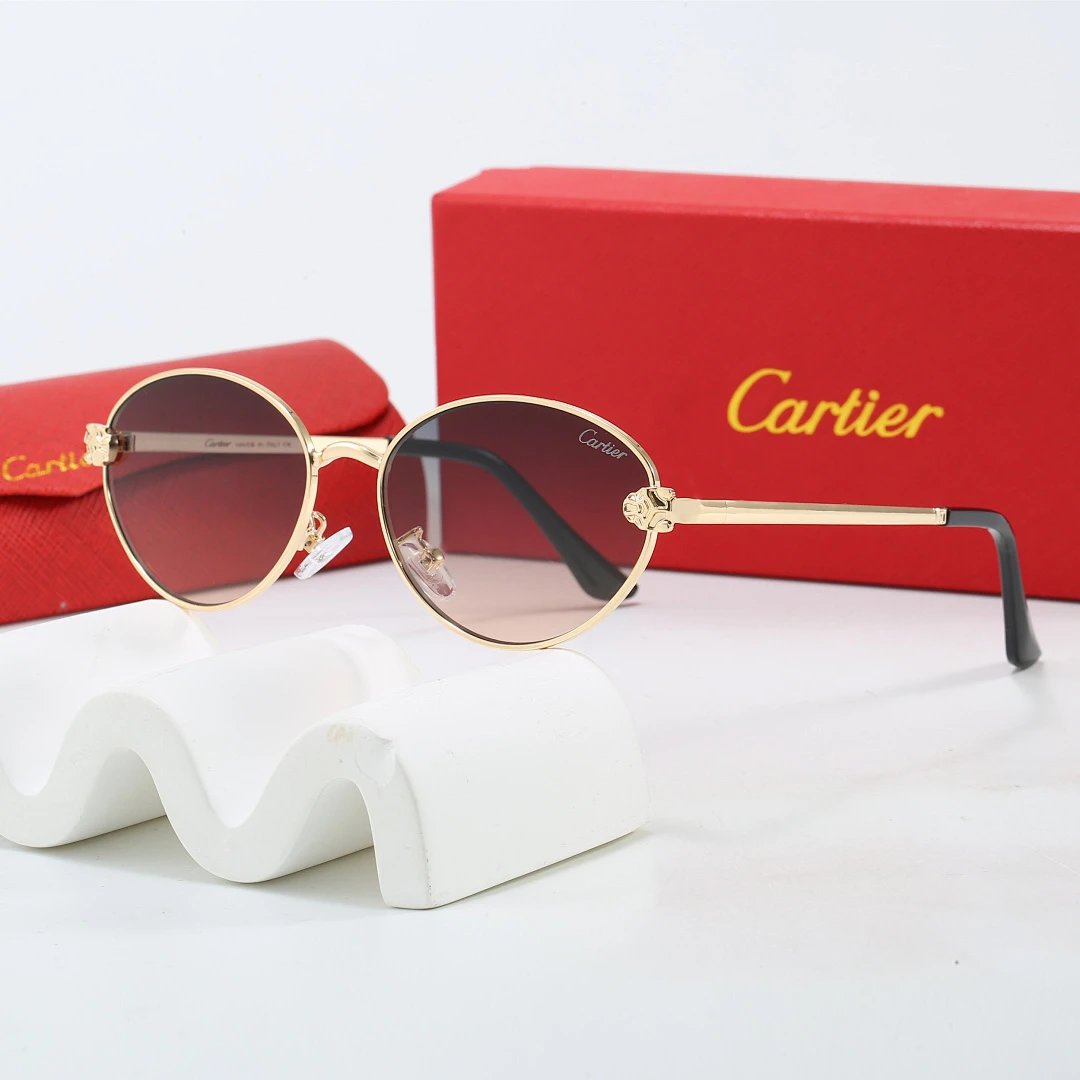 Cartier Red Tinted Lens Geometric Sunglasses, Polished Frame Style 04