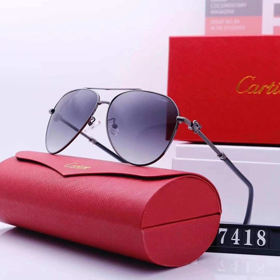 Cartier Red Tinted Lens Geometric Sunglasses, Polished Frame Style 04