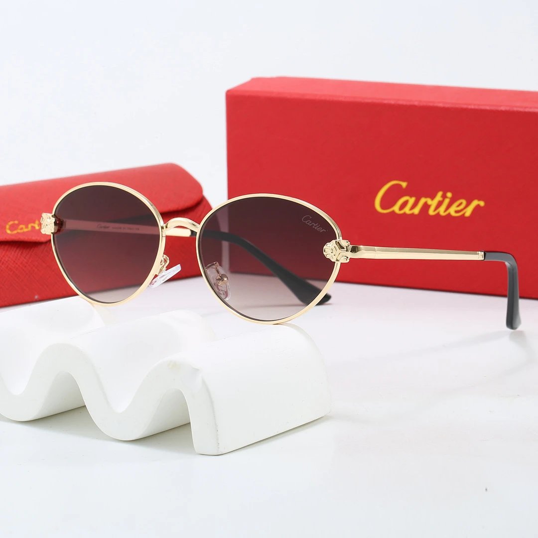 Cartier Red Tinted Lens Geometric Sunglasses, Polished Frame Style 03