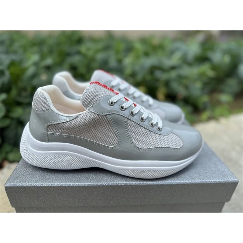 PRADA America's Cup Lifestyle Shoes leather round toe lace-up low-top thick sole - M12024-Style 9