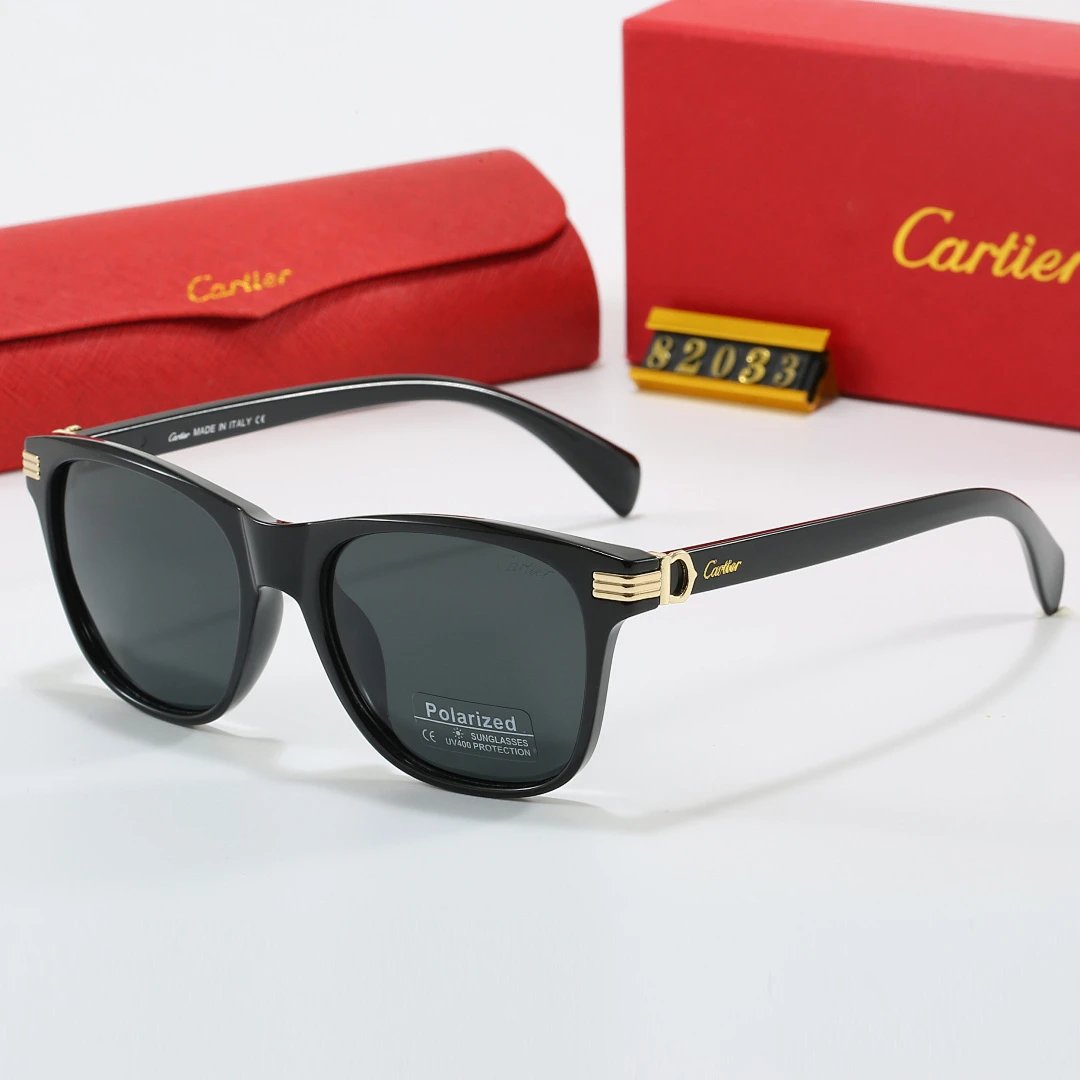 Cartier Red Tinted Lens Geometric Sunglasses, Polished Frame Style 04