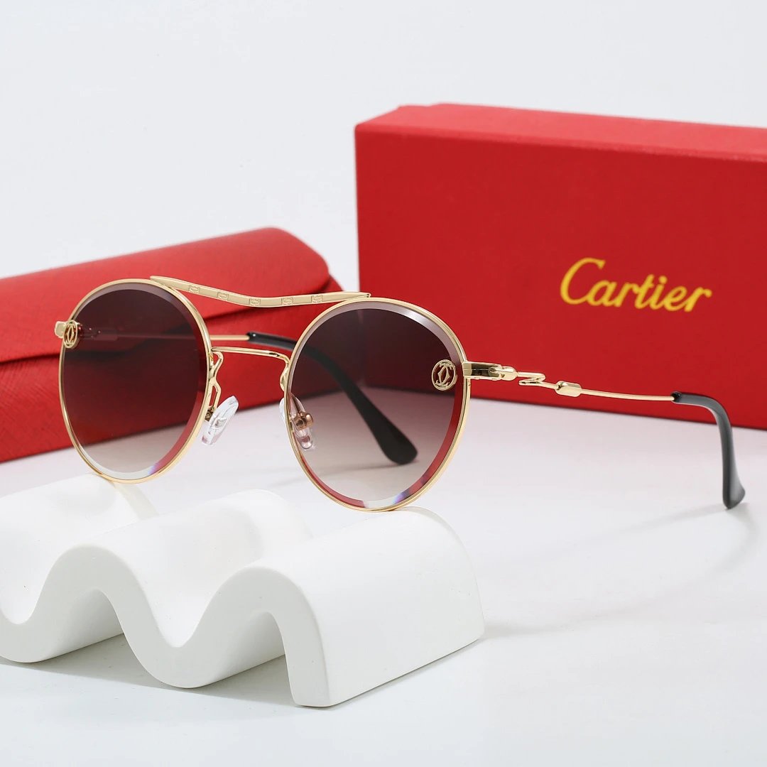 Cartier Tinted Lens Geometric Sunglasses, Polished Frame Style 02