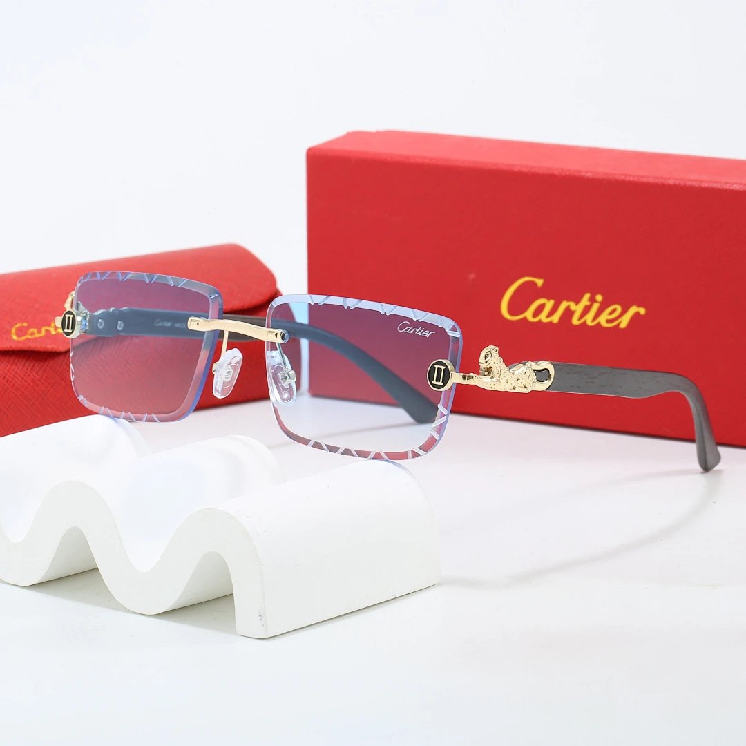 Cartier Red Tinted Lens Geometric Sunglasses, Polished Frame Style 07