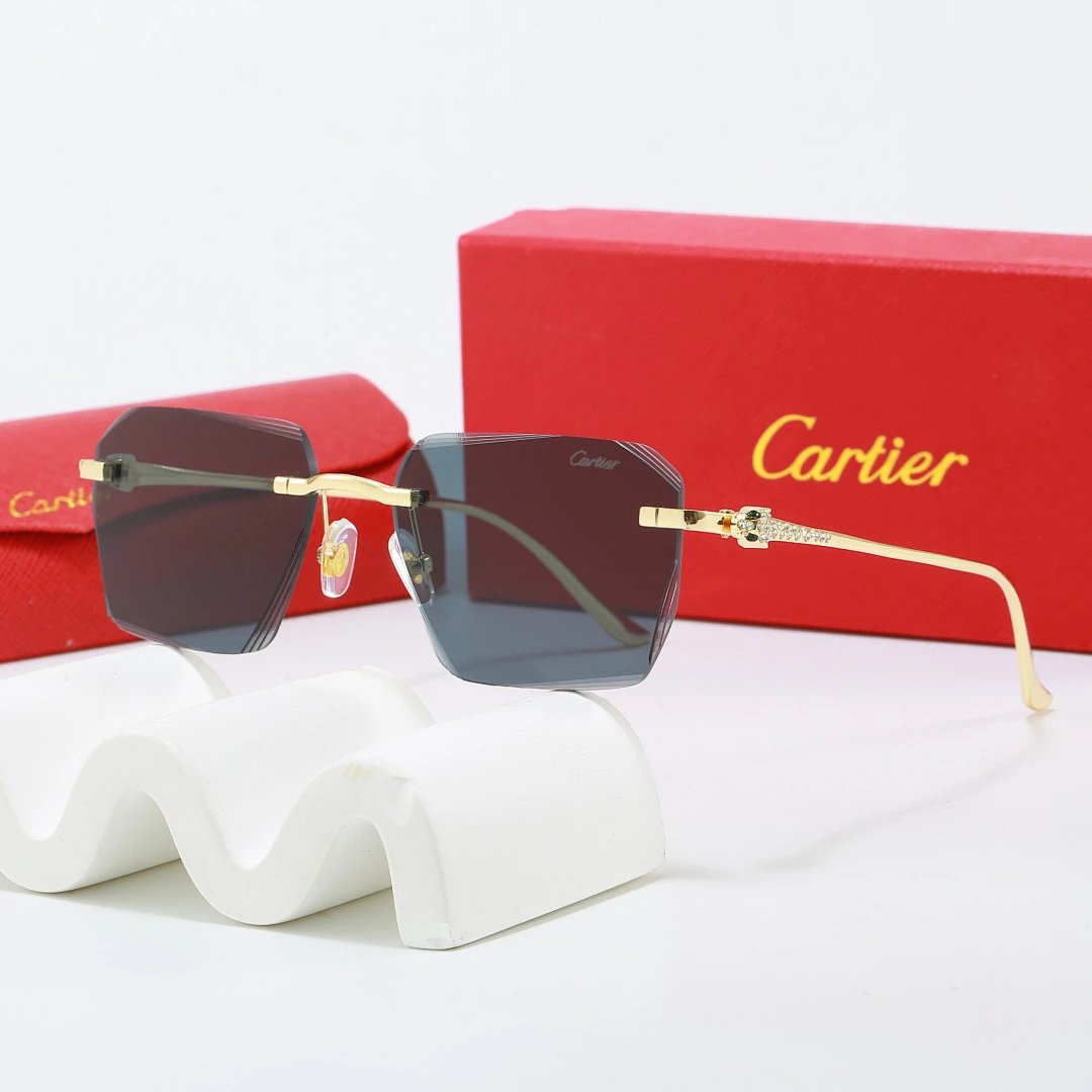 Cartier Red Tinted Lens Geometric Sunglasses, Polished Frame Style 06