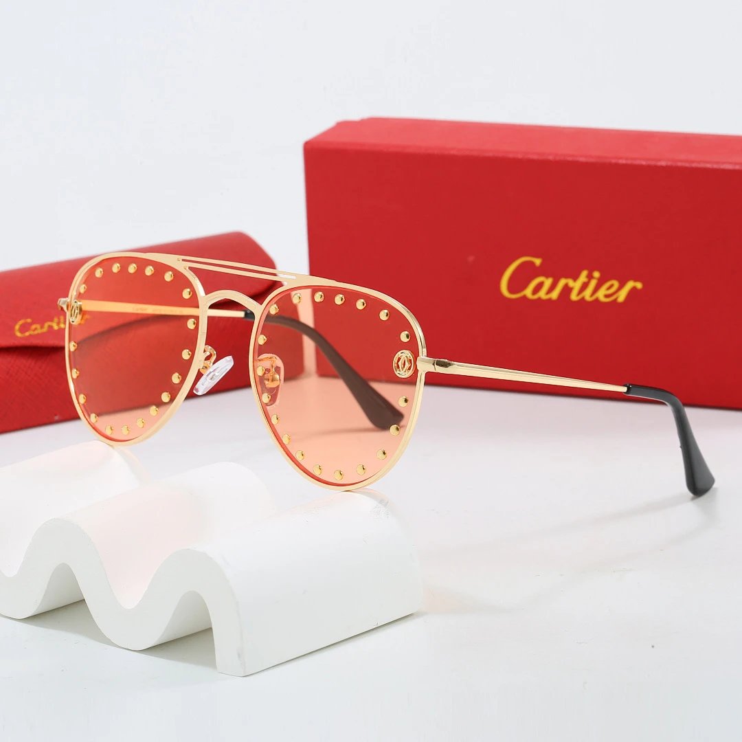 Cartier Red Tinted Lens Geometric Sunglasses, Polished Frame Style 05