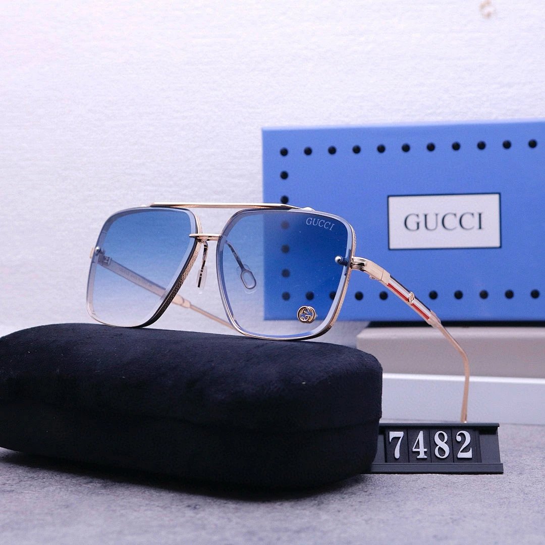 Gucci Blue Tinted Lens Square Sunglasses, Polished Frame Style 08