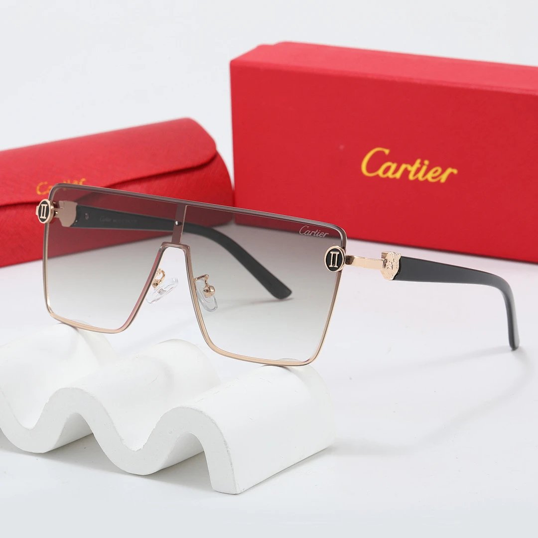 Cartier Red Tinted Lens Geometric Sunglasses, Polished Frame Style 08