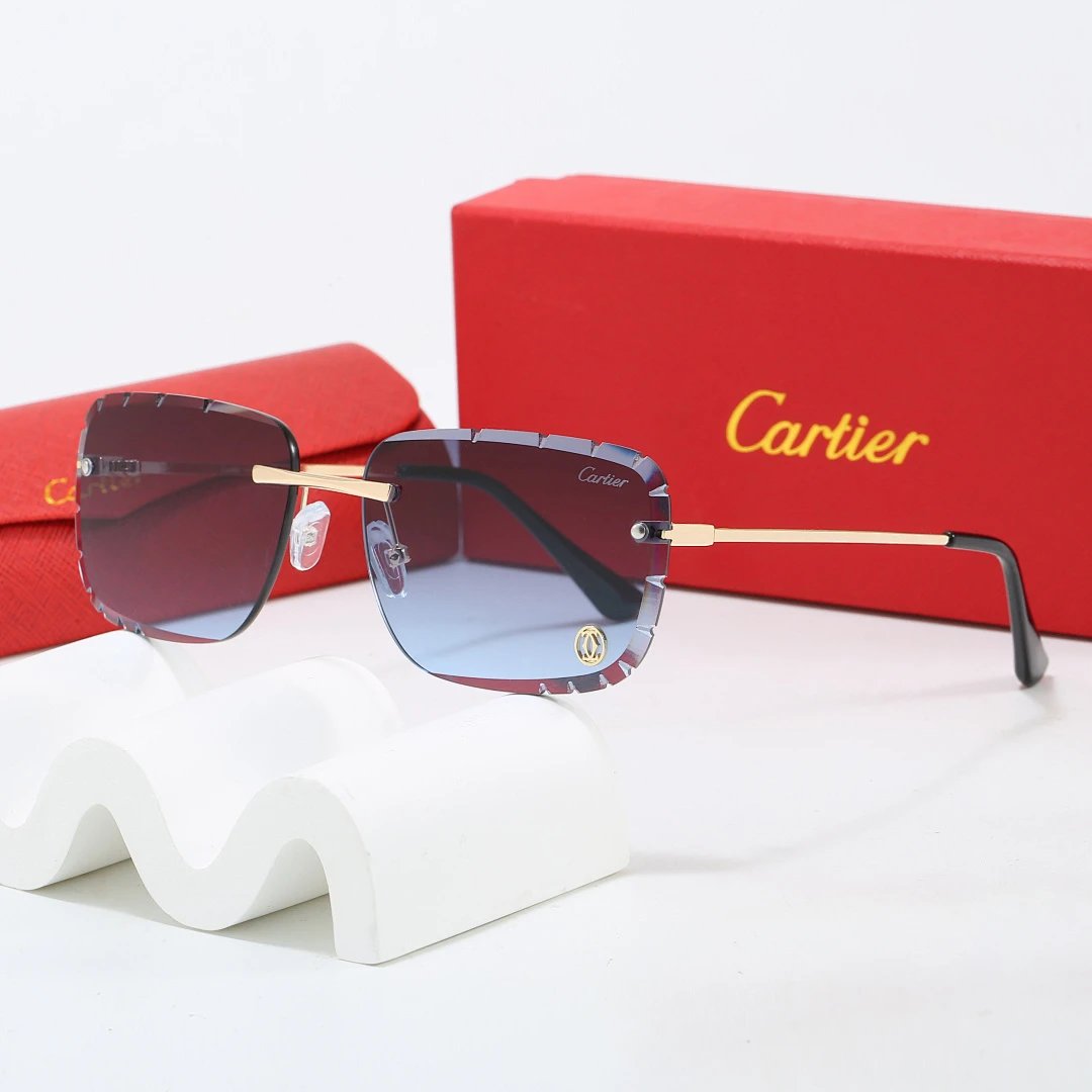 Cartier Red Tinted Lens Geometric Sunglasses, Polished Frame Style 03