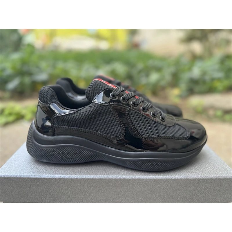 PRADA America's Cup Lifestyle Shoes 2.5cm calf leather round toe lace-up low-top Black - M12024-Style 4